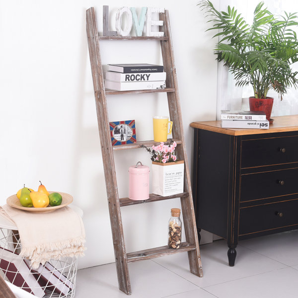 Foundry Select 4.5 ft Rustic Wood Decorative Blanket Ladder Farmhouse